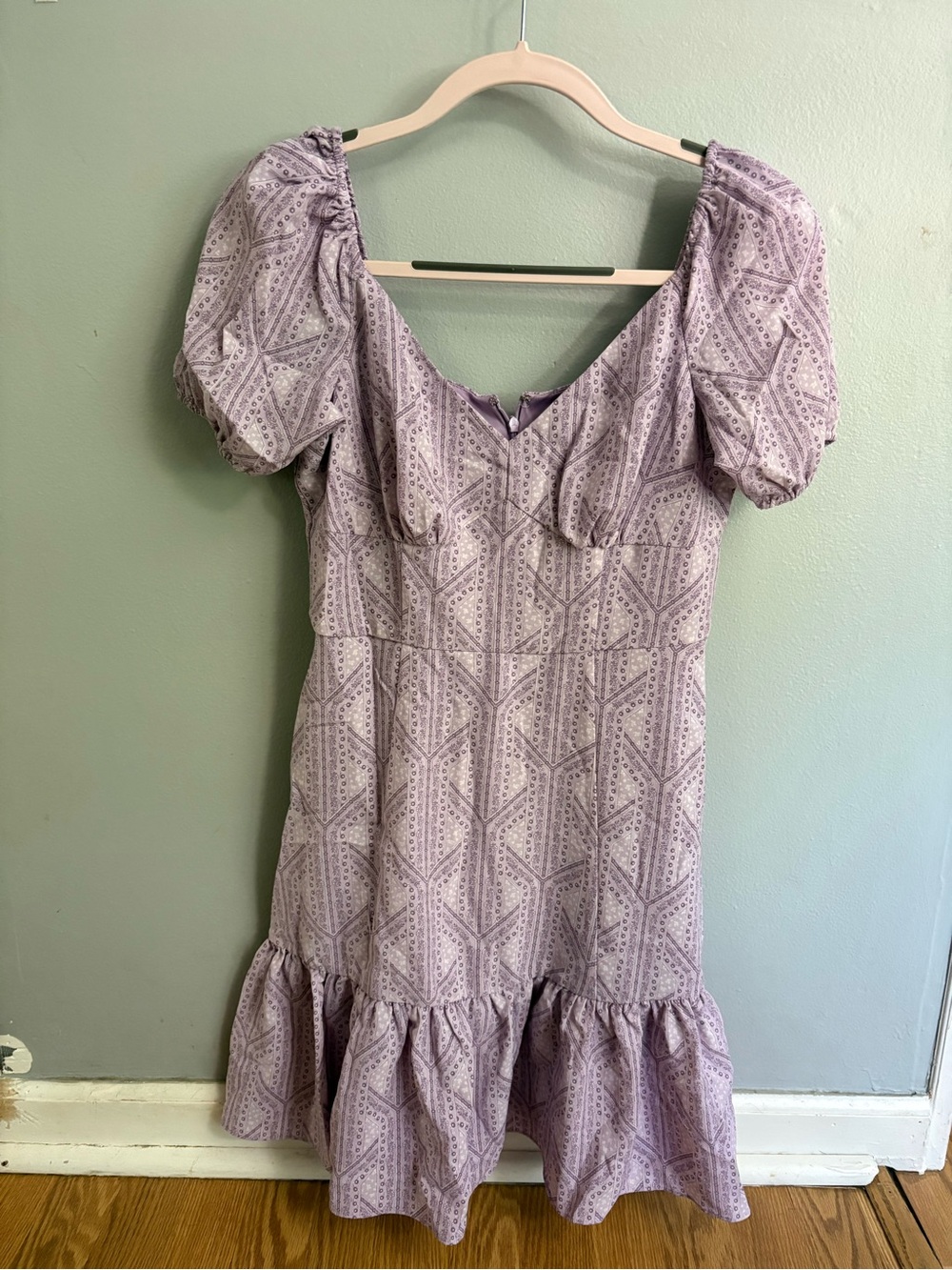 Laundry By Shelli Segal Lavender Puff-Sleeve Ruffle Dress